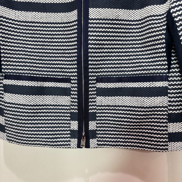J Crew Striped Knit Jacket Women 6 Navy White Lady Cropped Zip Preppy Nautical - Picture 4 of 12